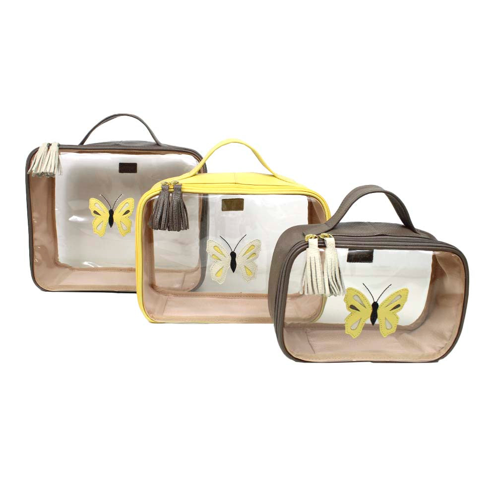 Kit Necessaire Crystal com 3 Borboleta em Couro Personalizada