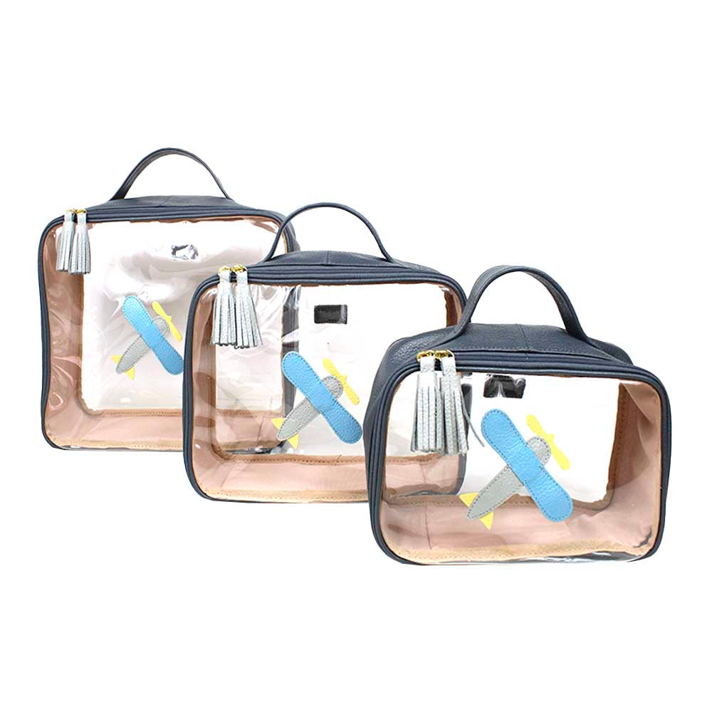 Kit Necessaire Crystal com 3 Little Plane em Couro Personalizada