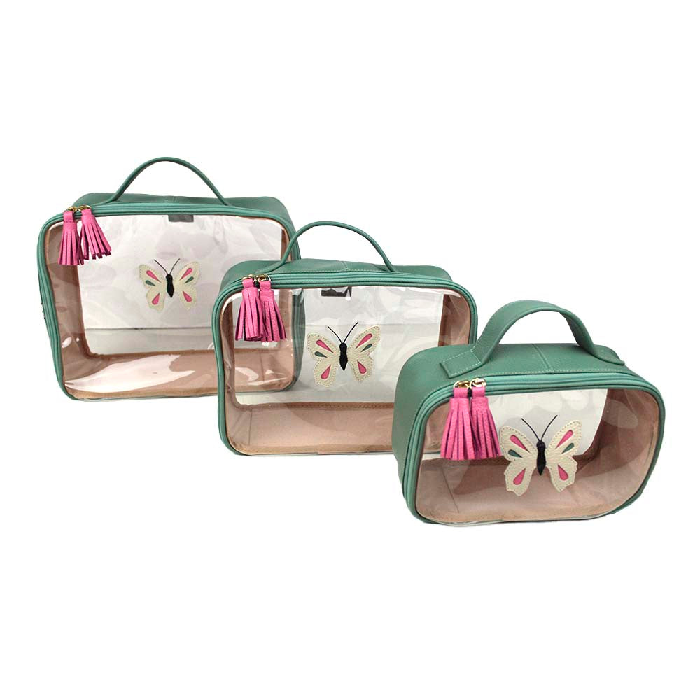 Kit Necessaire Crystal com 3 Borboleta em Couro Personalizada