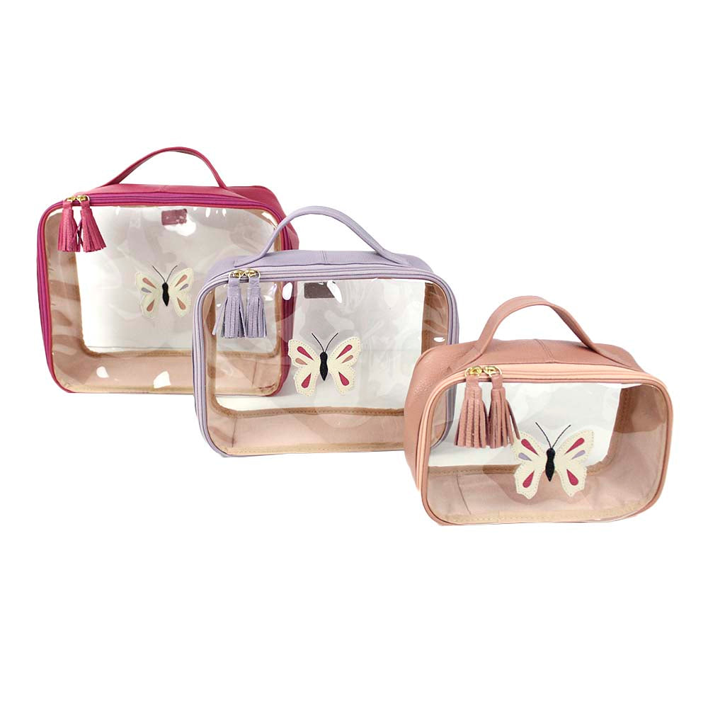 Kit Necessaire Crystal com 3 Borboleta em Couro Personalizada
