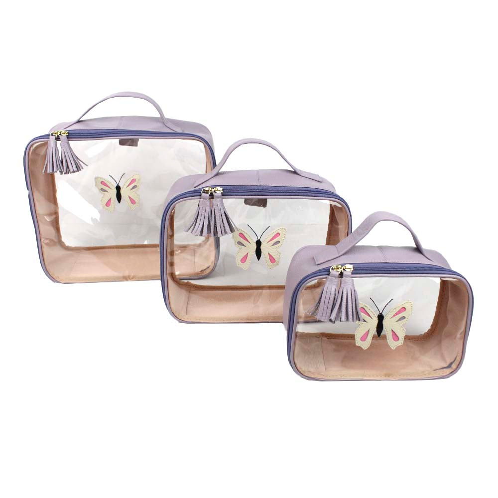 Kit Necessaire Crystal com 3 Borboleta em Couro Personalizada