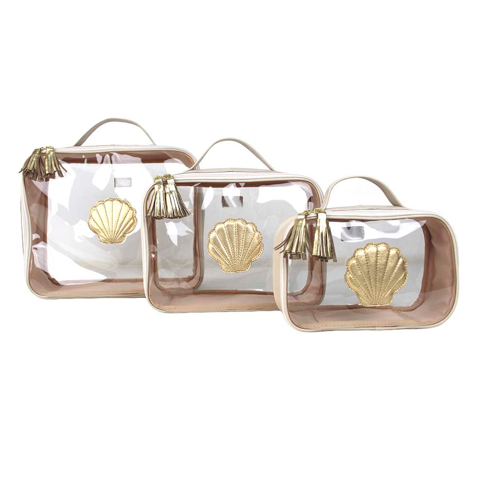 Kit Necessaire Crystal com 3 Concha em Couro Personalizada