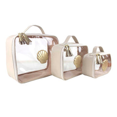 Kit Necessaire Crystal com 3 Concha em Couro Personalizada