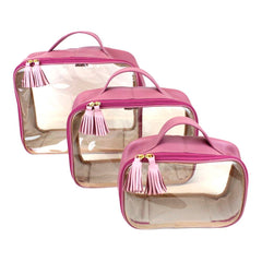 Kit Necessaire Crystal com 3 Rosa Blush com Rosa Chá Pronta Entrega