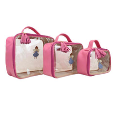 Kit Necessaire Crystal com 3 Fadinha Rosa Orquídea com Sky Pronta Entrega