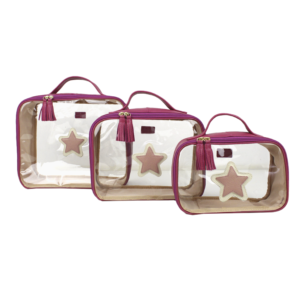 Kit Necessaire Crystal com 3 Estrela em Couro Personalizada