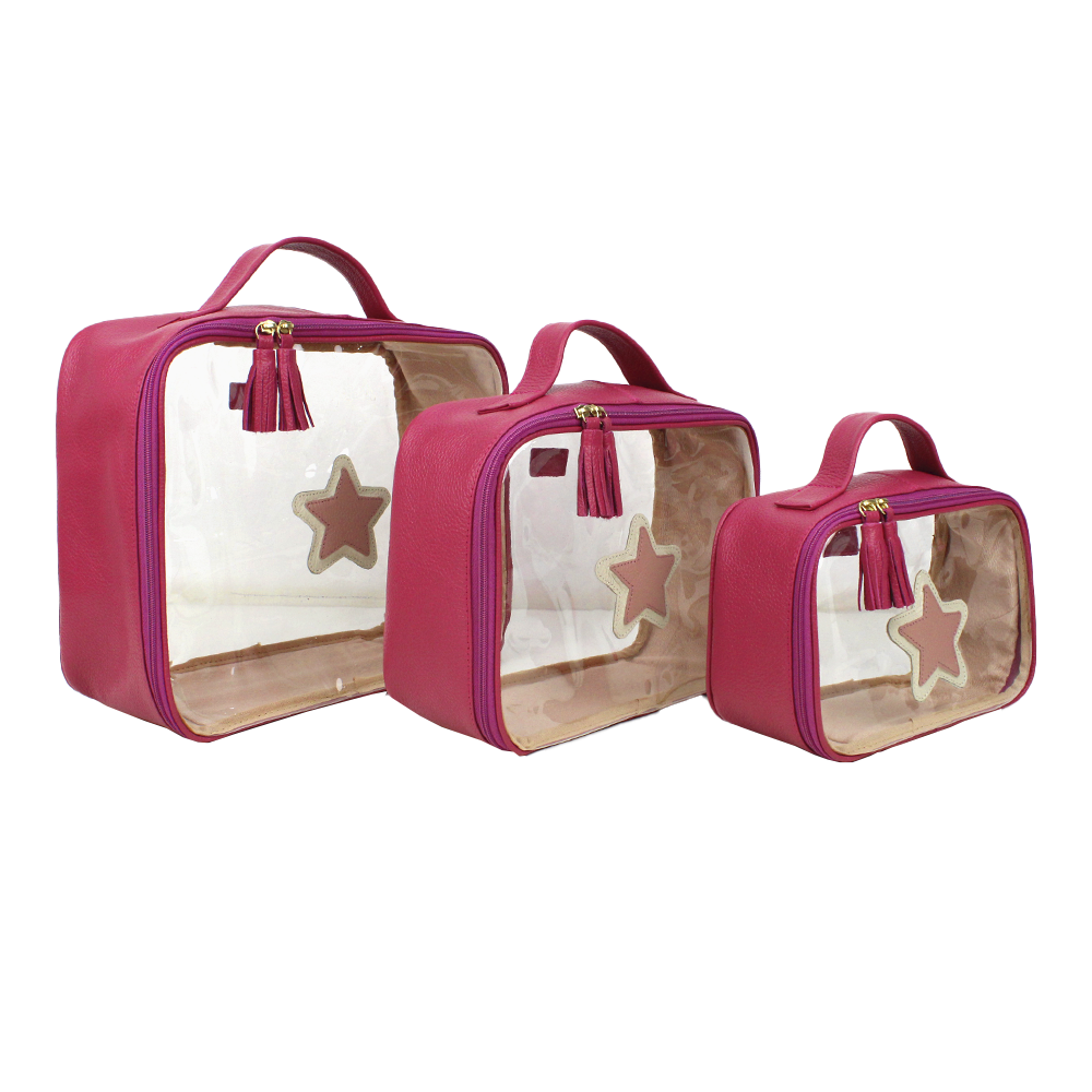 Kit Necessaire Crystal com 3 Estrela em Couro Personalizada