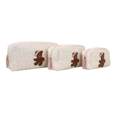 Kit Necessaire Urso Teddy Estampa Ursos com Caramelo Liso e Rosa Chá  Pronta Entrega