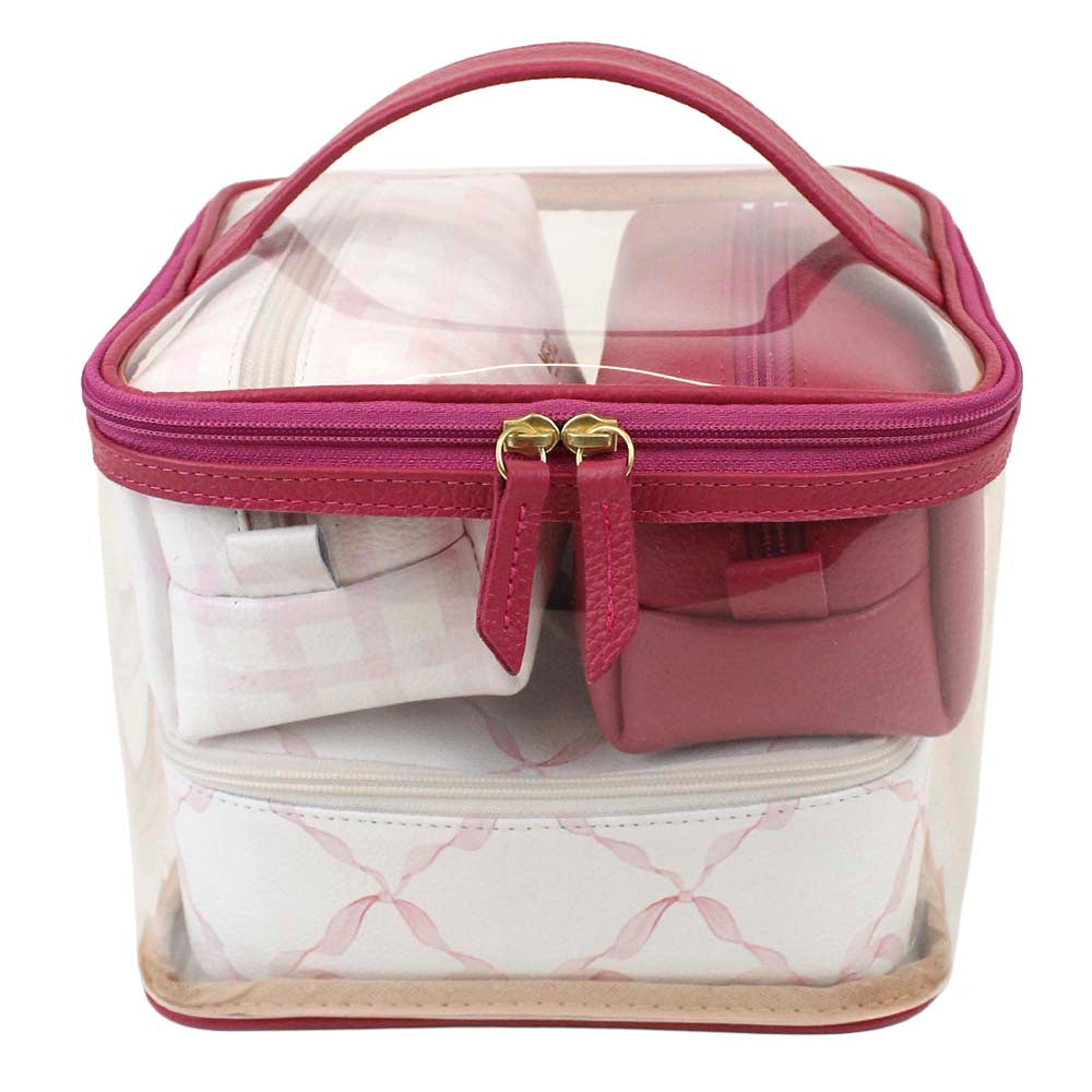 Kit Necessaire Jhude Estampa Florença com Estampa Xadrez Rosa e Chiclete Pronta Entrega