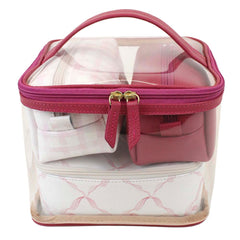Kit Necessaire Jhude Estampa Florença com Estampa Xadrez Rosa e Chiclete Pronta Entrega