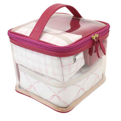 Kit Necessaire Jhude Estampa Florença com Estampa Xadrez Rosa e Chiclete Pronta Entrega