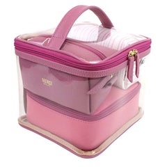 Kit Necessaire Jhude Rosa Blush com Rosa Orqídea e Estampa Listrado Pontilhado Rosa Pronta Entrega