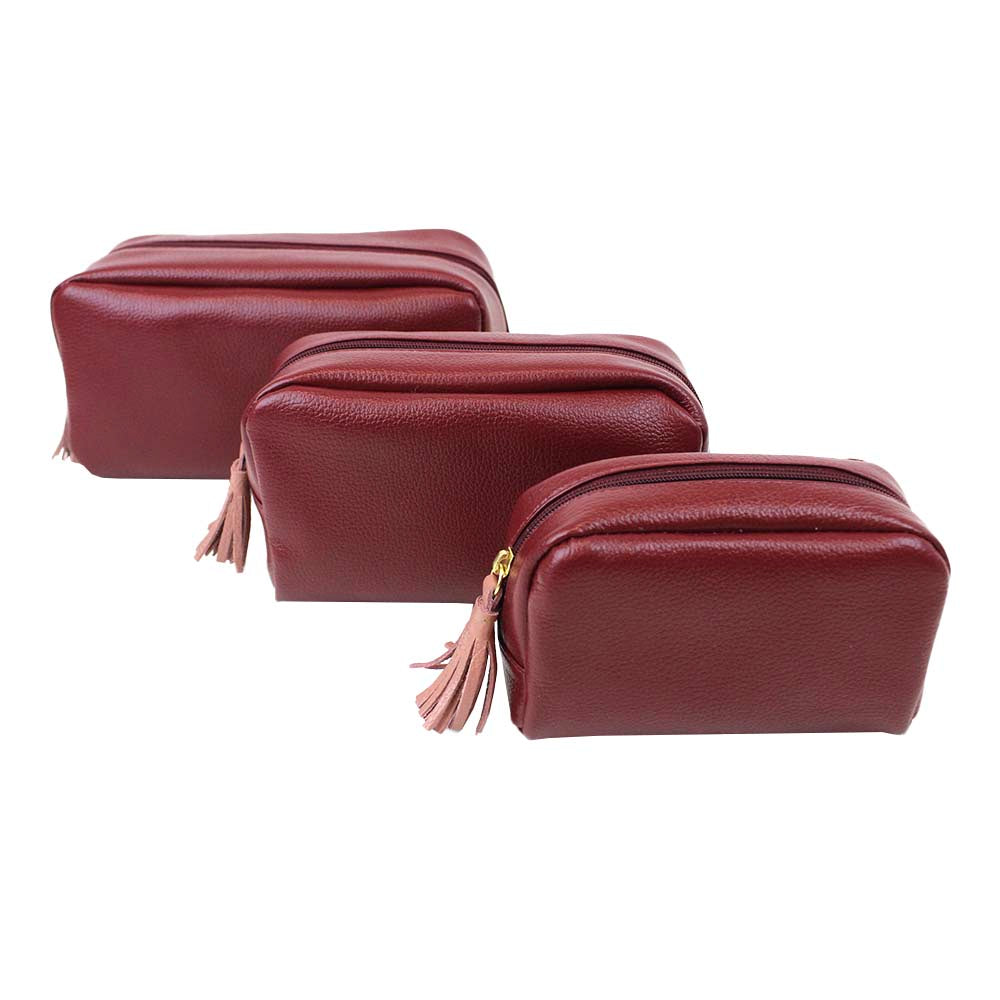 Kit Necessaire Julie com 3 Burgundy Liso com Algodão Doce Liso Pronta Entrega