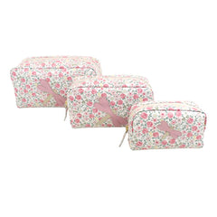 Kit Necessaire Libélula Estampa Bosque com Rosa Chá e Off White Liso Pronta Entrega