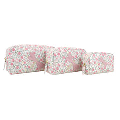 Kit Necessaire Libélula Estampa Bosque com Rosa Chá e Off White Liso Pronta Entrega
