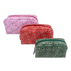 Kit Necessaire Julie com 3 Estampa Paisley Rosa, Vermelho e Verde Pronta Entrega