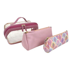 Kit Necessaire Norah Rosa Blush com Rosa Chá e Estampa Arcos Pronta Entrega