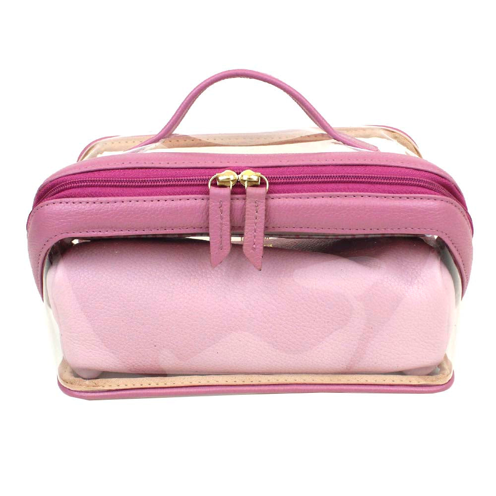 Kit Necessaire Norah Rosa Blush com Rosa Chá e Estampa Listrado Pontilhado Rosa Pronta Entrega