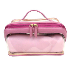 Kit Necessaire Norah Rosa Blush com Rosa Chá e Estampa Listrado Pontilhado Rosa Pronta Entrega