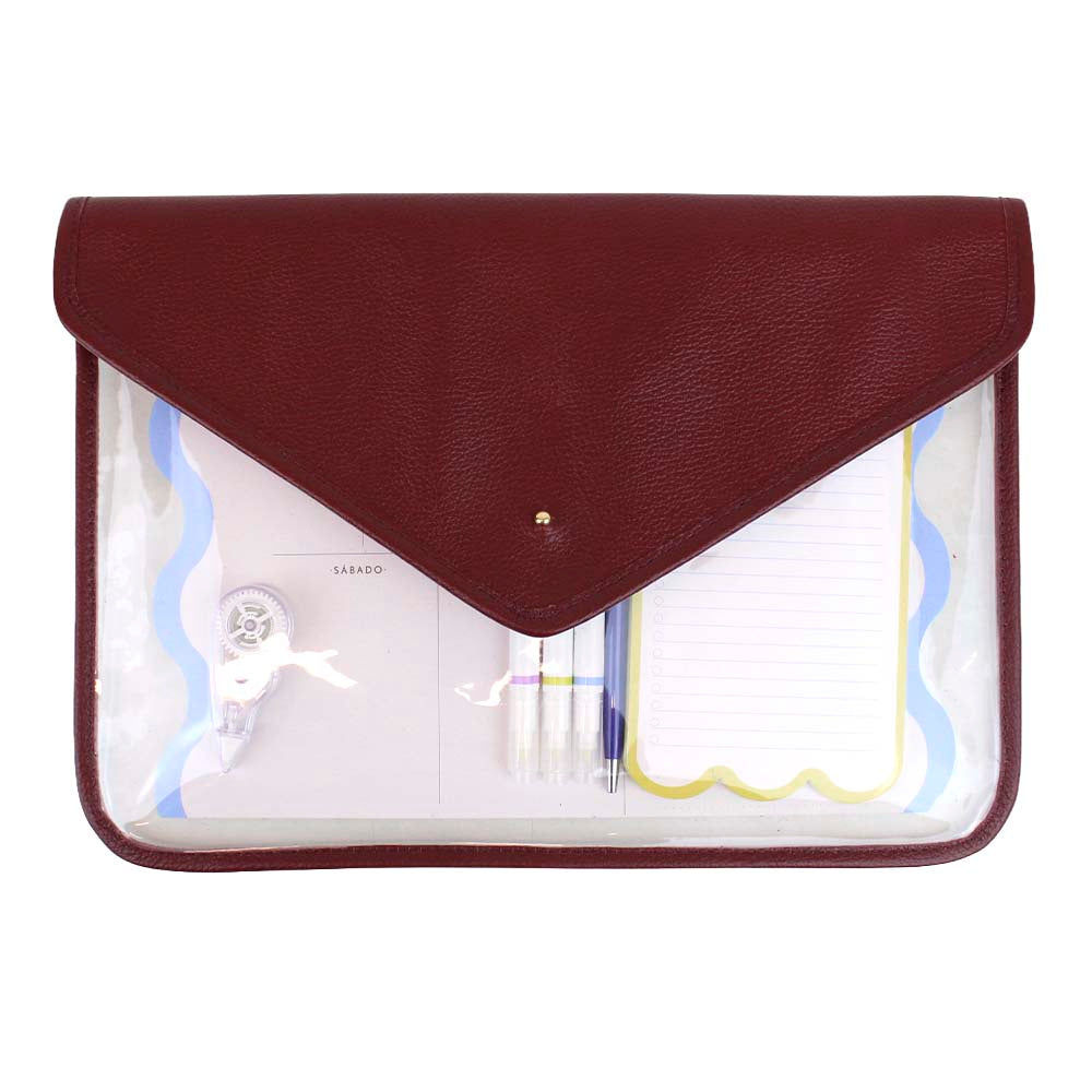 Pasta Envelope Dupla com Papelaria Burgundy Liso Pronta Entrega