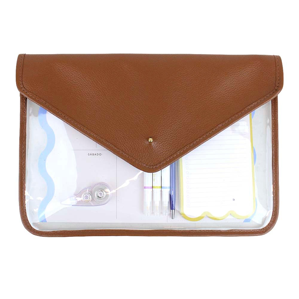 Pasta Envelope Dupla com Papelaria Caramelo Liso Pronta Entrega