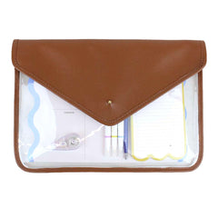 Pasta Envelope Dupla com Papelaria Caramelo Liso Pronta Entrega