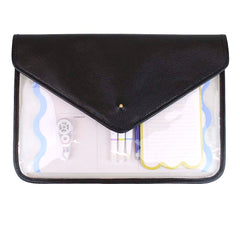 Pasta Envelope Dupla com Papelaria Preto Liso Pronta Entrega