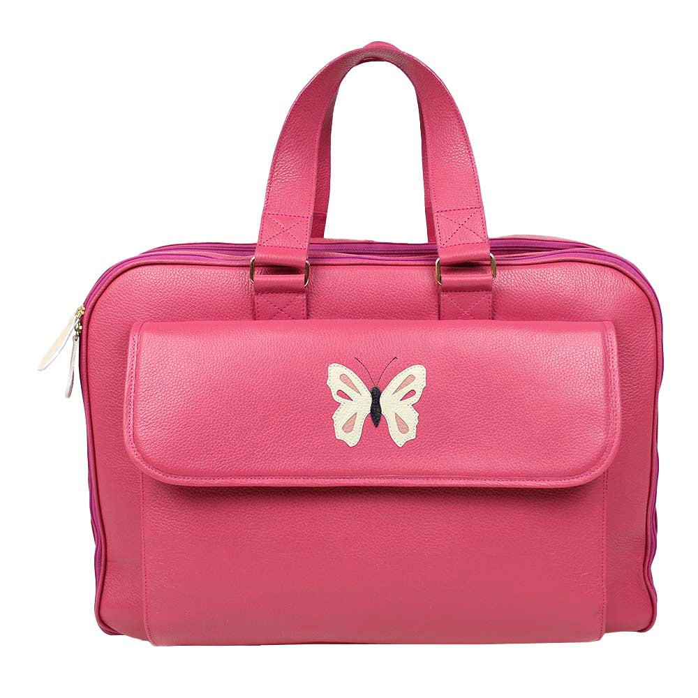 Mala de Bebê Borboleta em Couro Personalizada