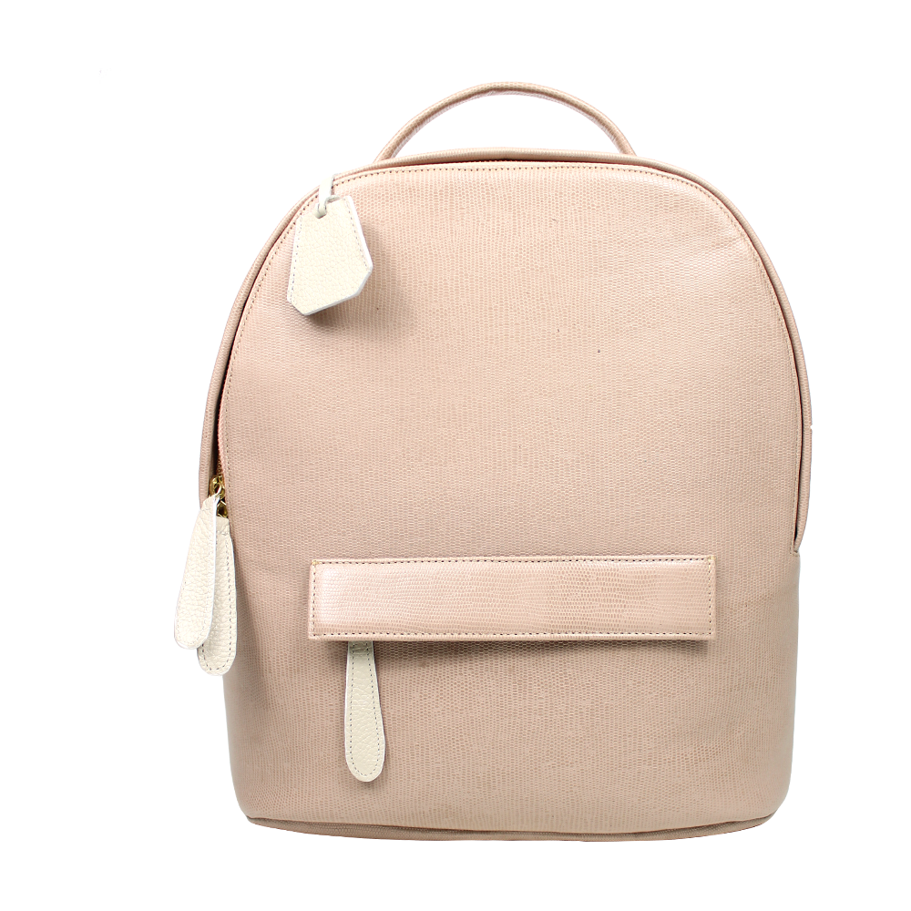 Mochila M Amsterdã Rose Lesard com Off White Liso Pronta Entrega