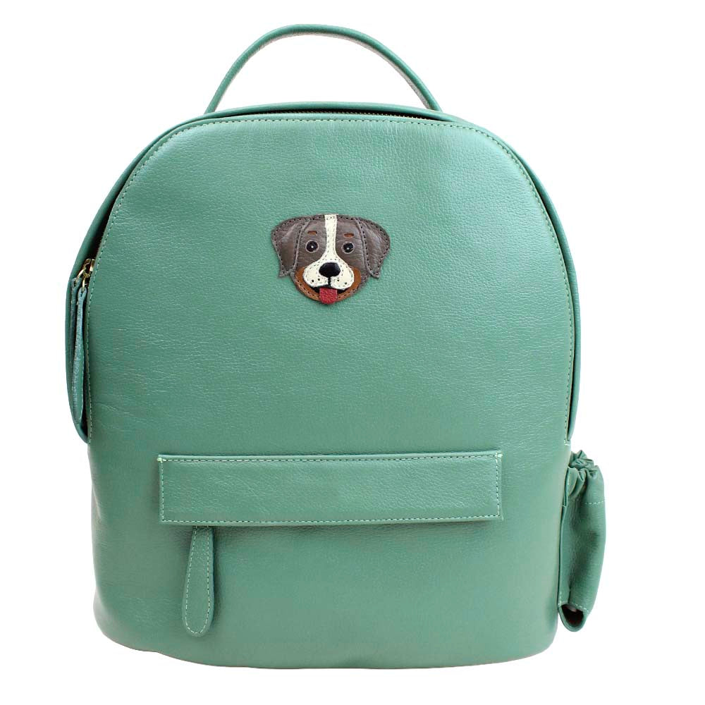 Mochila M com Porta Garrafa Cachorro Toddy em Couro Personalizada