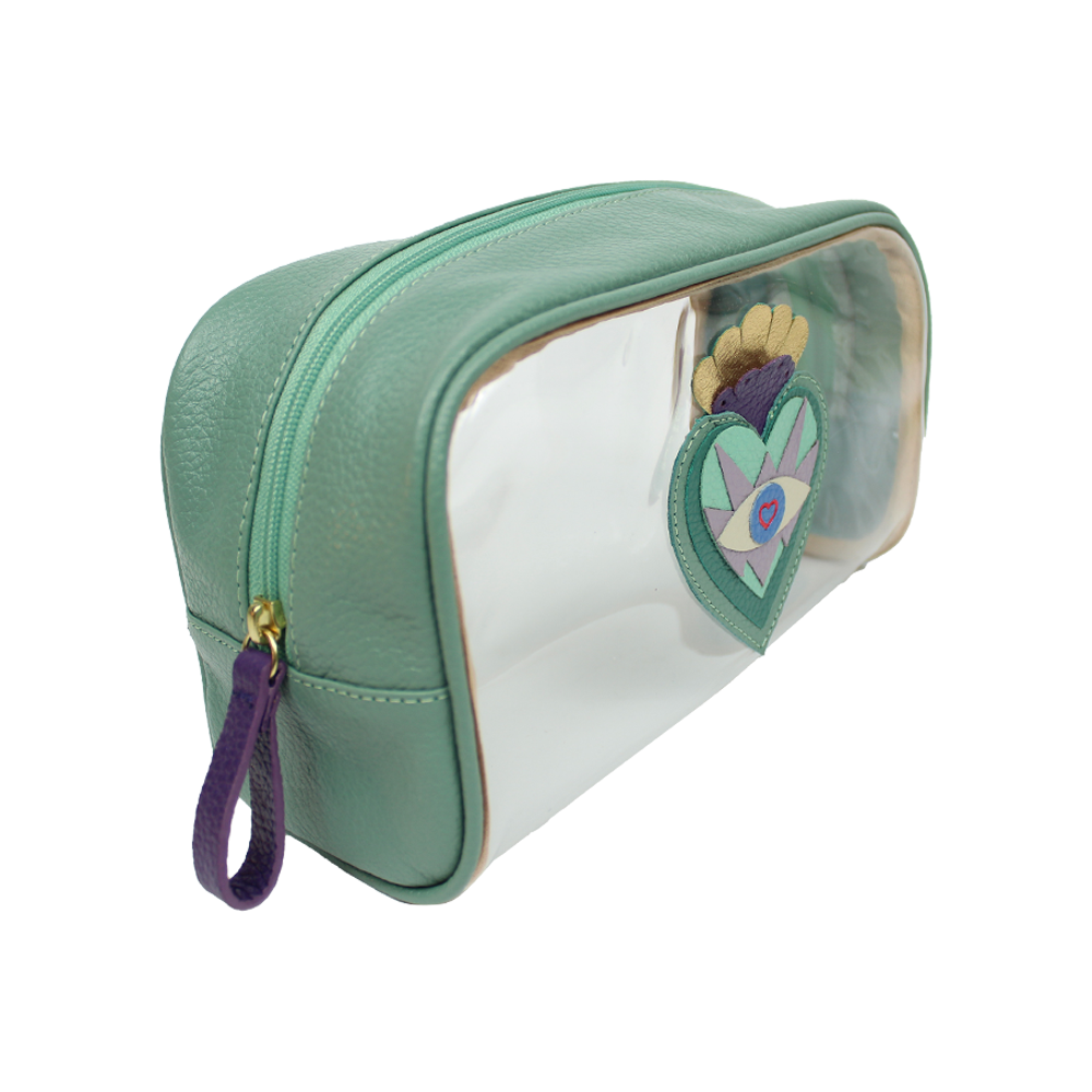 Necessaire Betina G Sagrado Coração em Couro e Vinil Personalizada