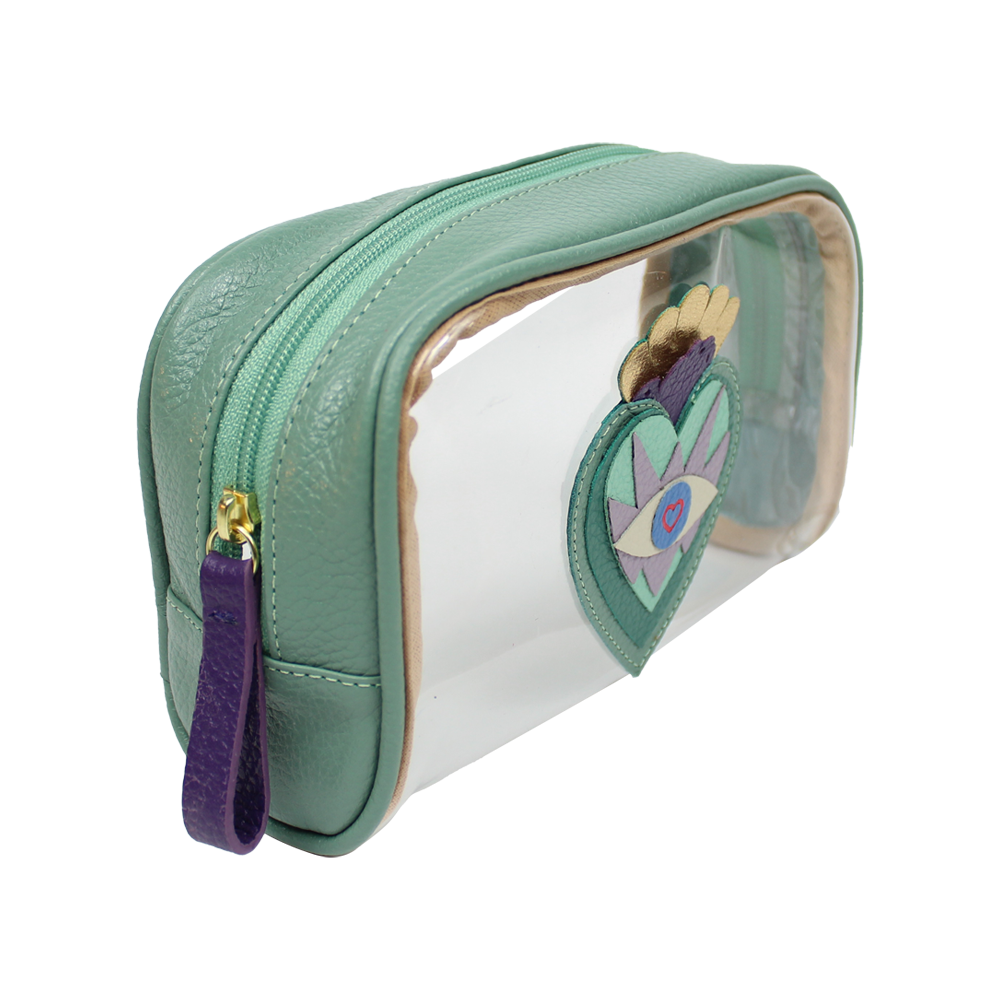Necessaire Betina M Sagrado Coração em Couro e Vinil Personalizado