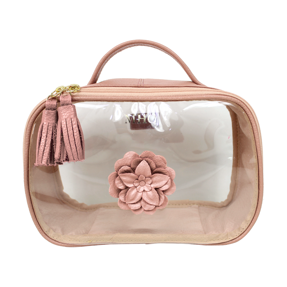 Necessaire Crystal P Camélia em Couro e Vinil Personalizado