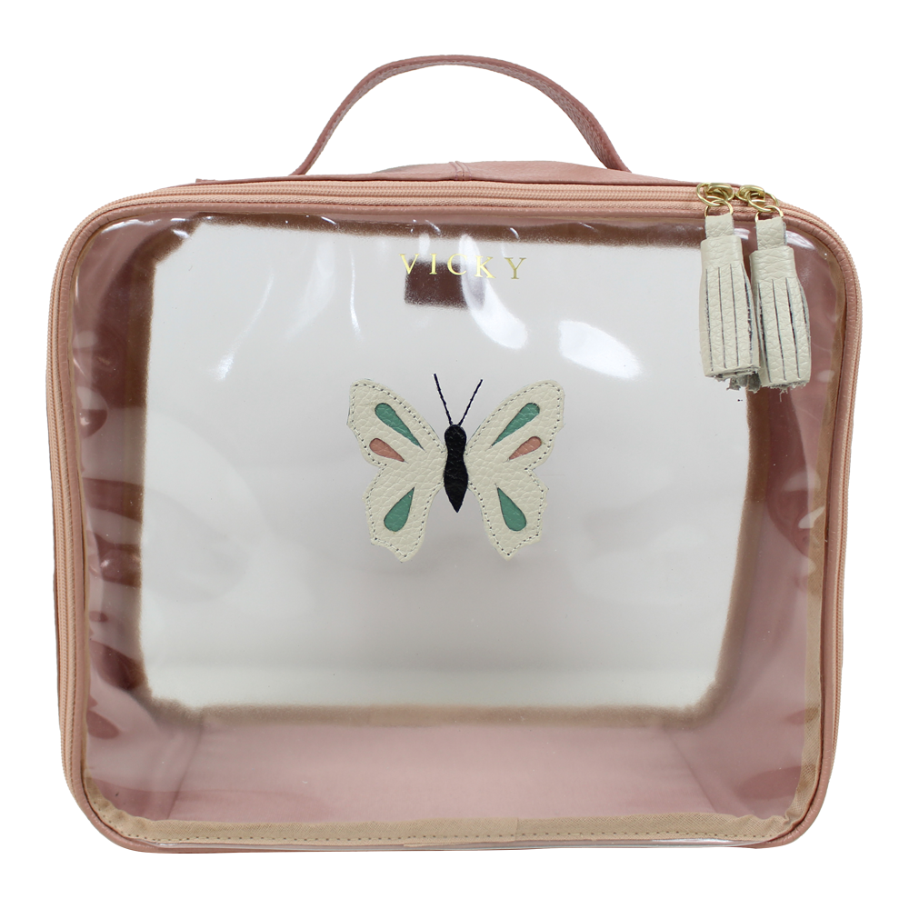 Necessaire Crystal G Borboleta em Couro e Vinil Personalizado