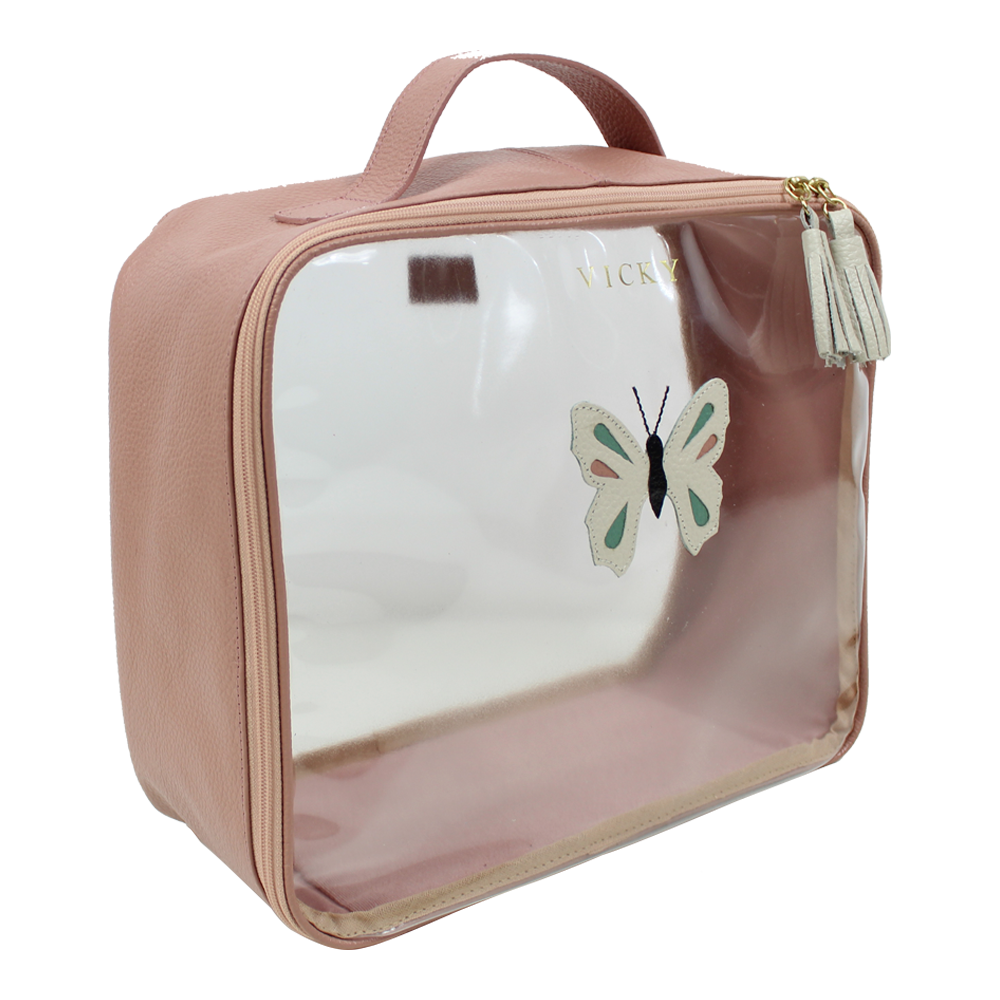 Necessaire Crystal G Borboleta em Couro e Vinil Personalizado