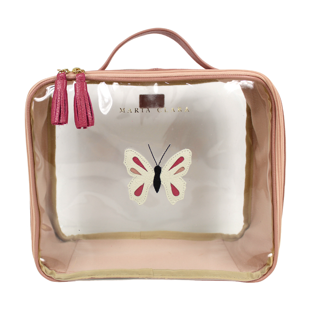 Necessaire Crystal G Borboleta em Couro e Vinil Personalizado