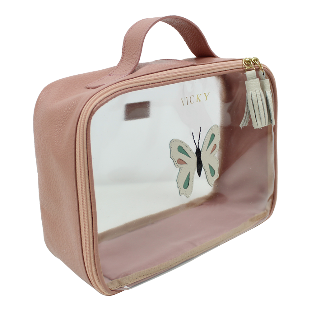 Necessaire Crystal M Borboleta em Couro e Vinil Personalizado