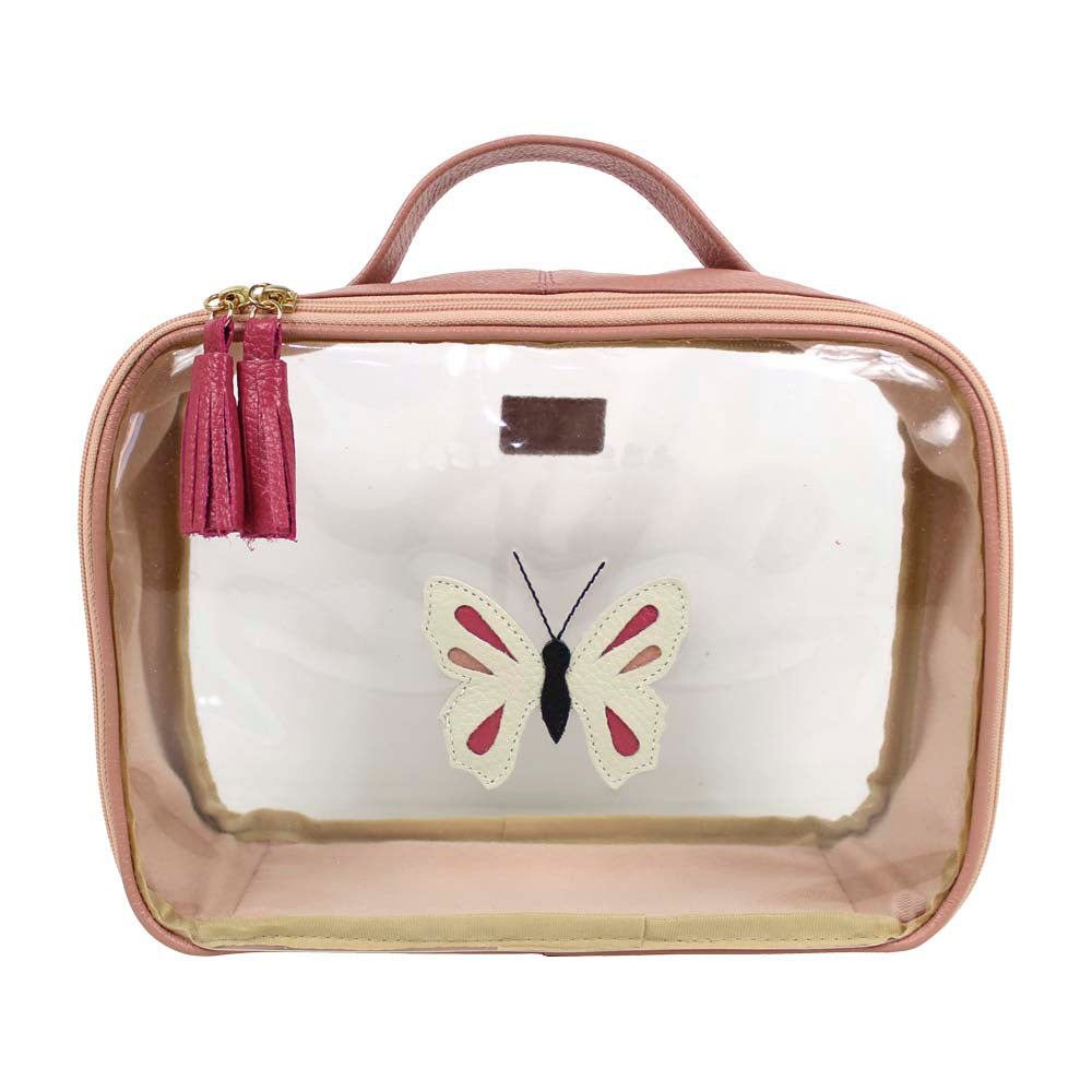 Necessaire Crystal M Borboleta em Couro e Vinil Personalizado