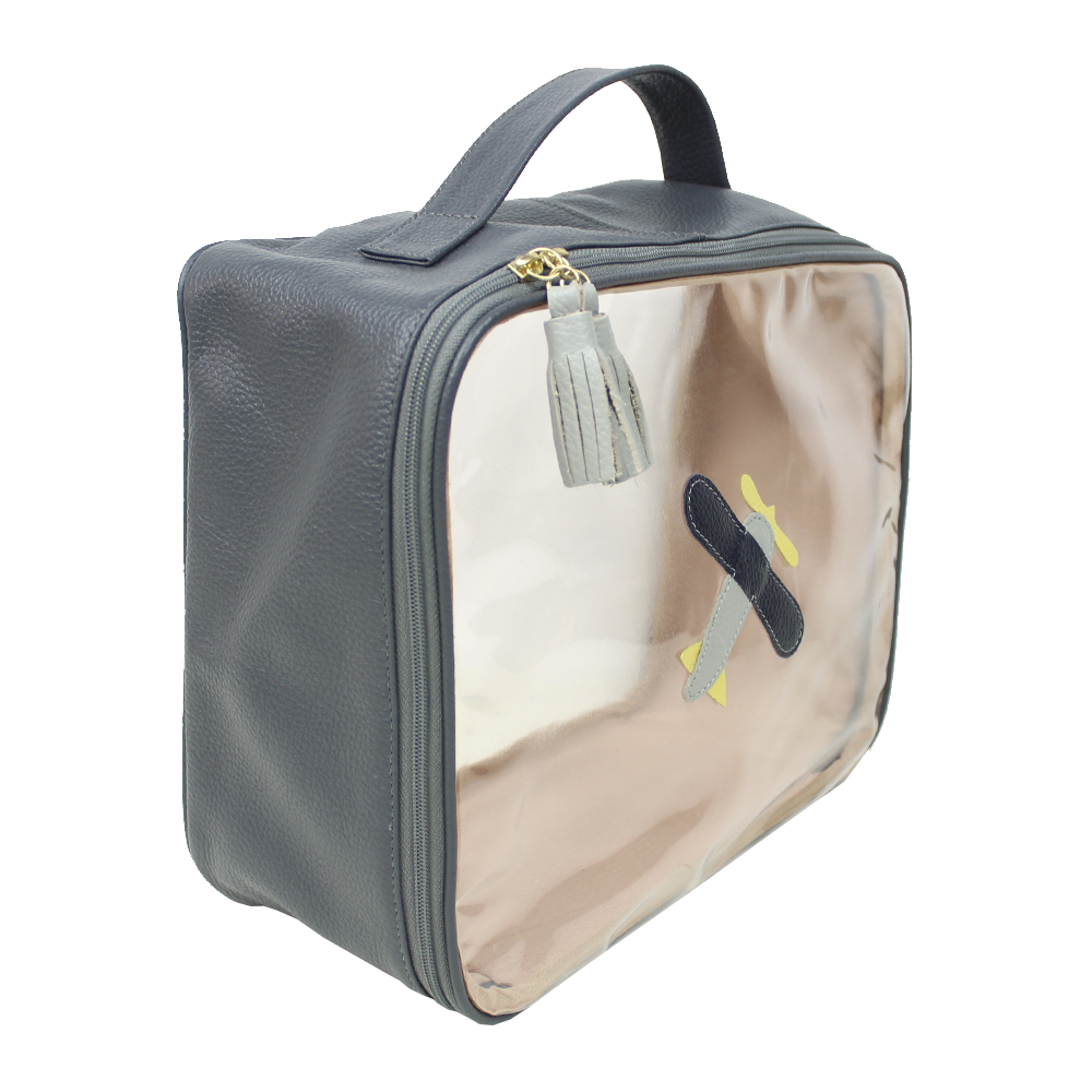 Necessaire Crystal G Little Plane em Couro e Vinil Personalizado