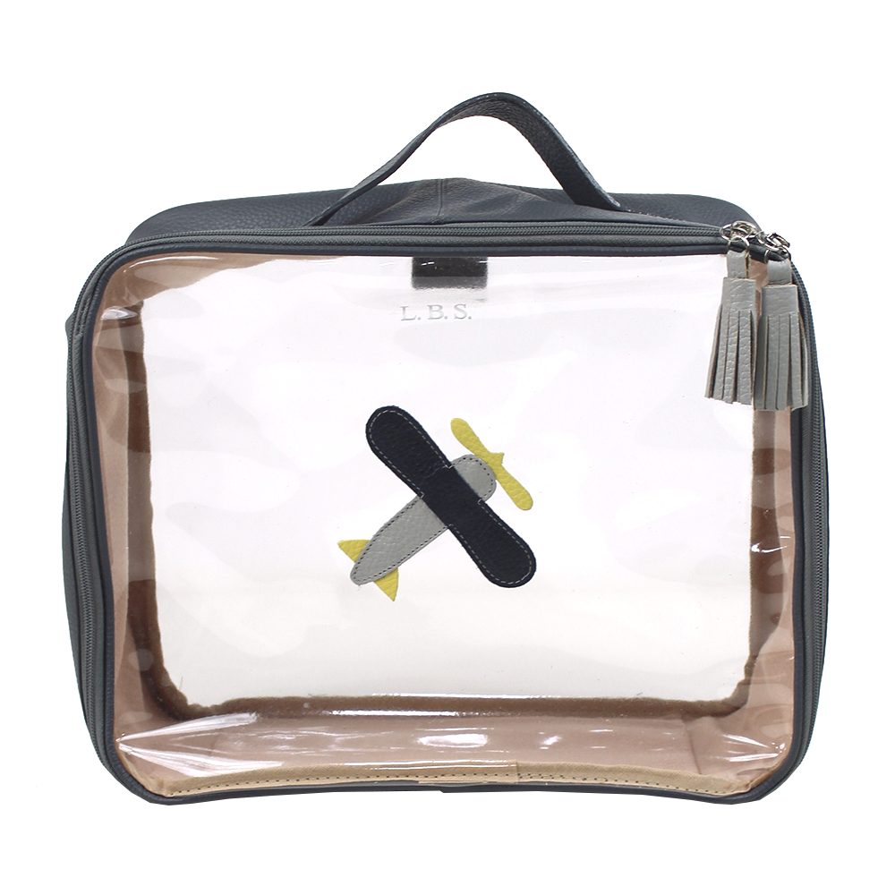Necessaire Crystal G Little Plane em Couro e Vinil Personalizado