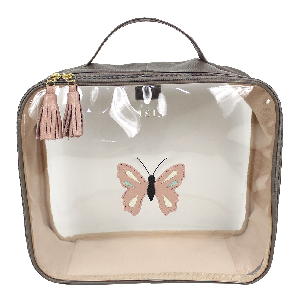 Necessaire Crystal G Borboleta em Couro e Vinil Personalizado