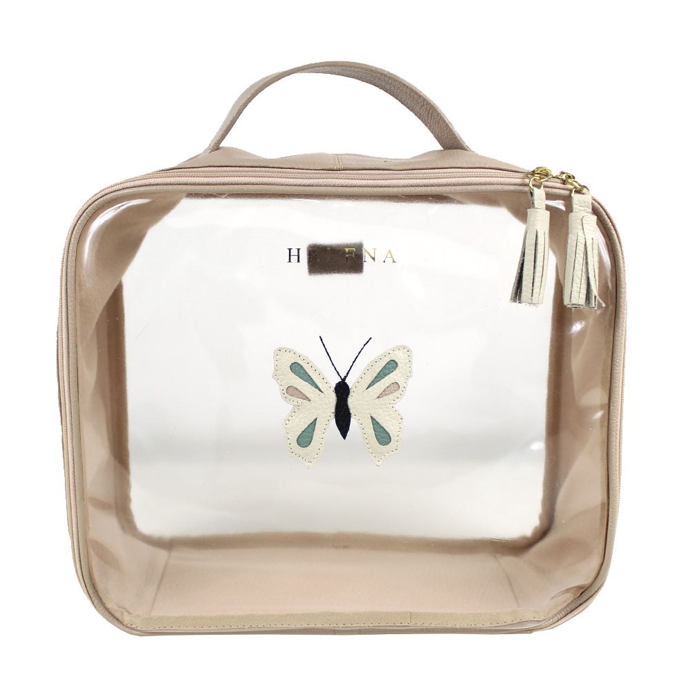 Necessaire Crystal G Borboleta em Couro e Vinil Personalizado