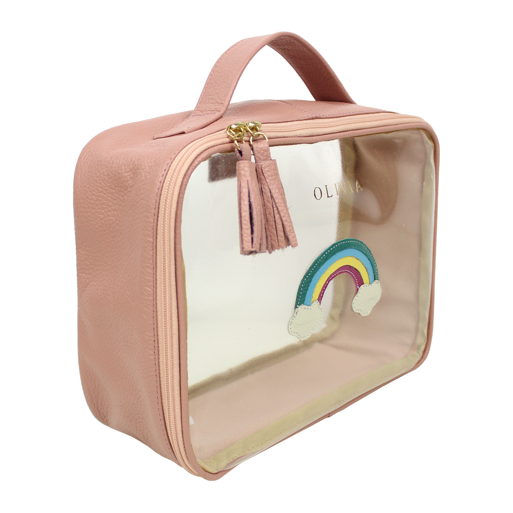 Necessaire Crystal M Arco Íris em Couro e Vinil Personalizado