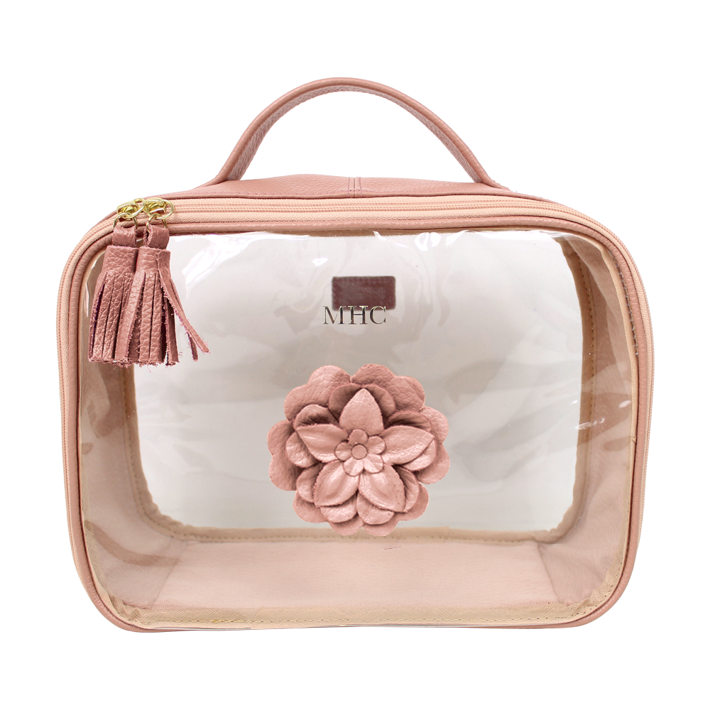 Necessaire Crystal M Camélia em Couro e Vinil Personalizado