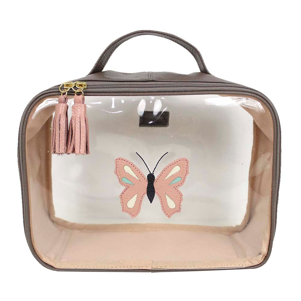 Necessaire Crystal M Borboleta em Couro e Vinil Personalizado