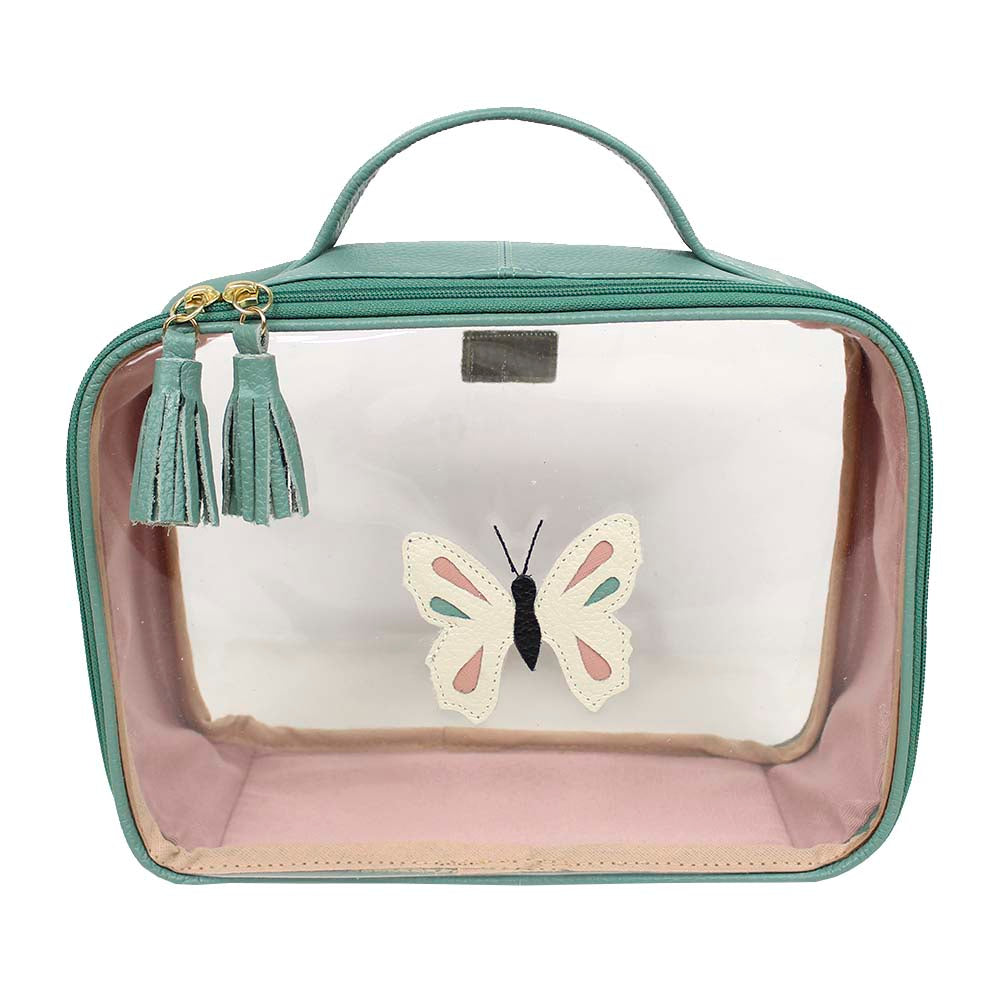 Necessaire Crystal M Borboleta em Couro e Vinil Personalizado