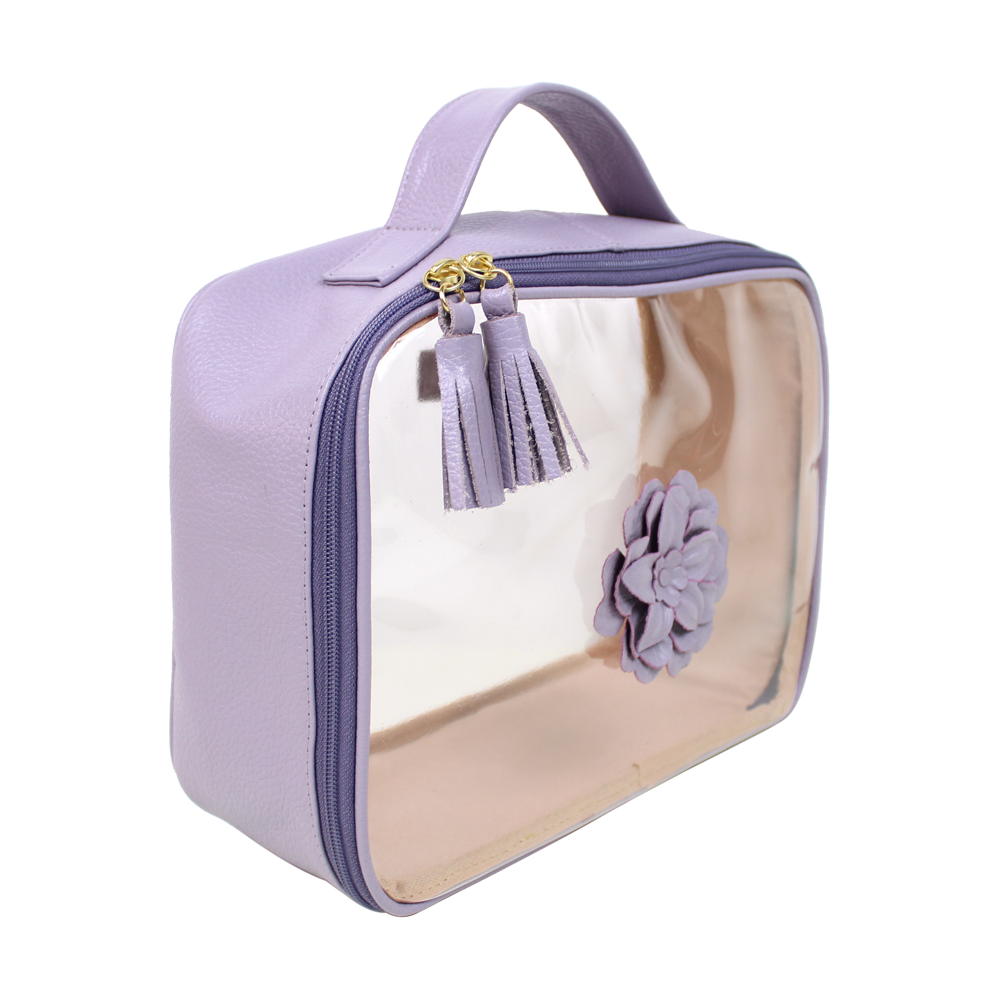 Necessaire Crystal M Camélia em Couro e Vinil Personalizado
