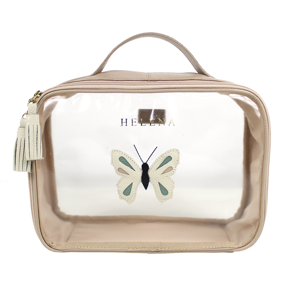 Necessaire Crystal M Borboleta em Couro e Vinil Personalizado