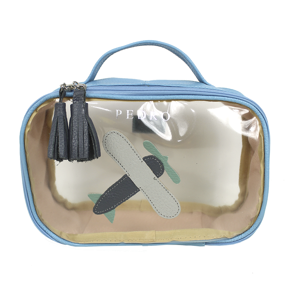 Necessaire Crystal P Little Plane em Couro e Vinil Personalizado
