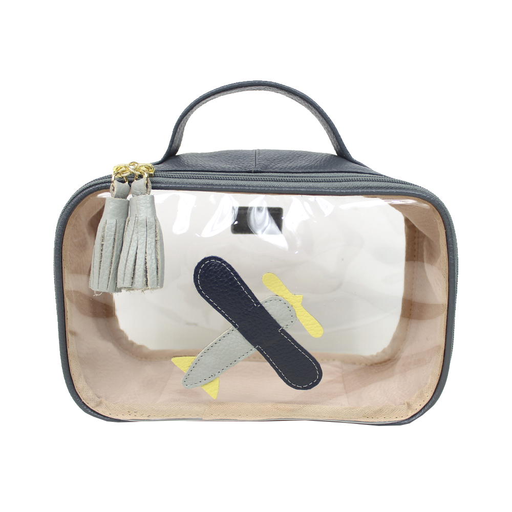Necessaire Crystal P Little Plane em Couro e Vinil Personalizado